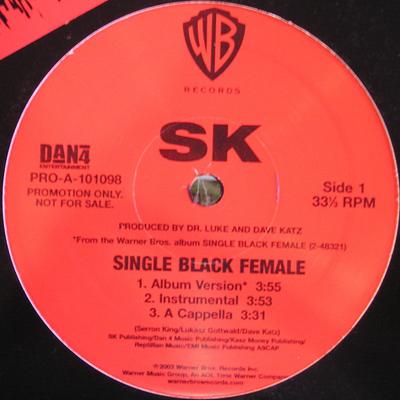 12-дюймовая пластинка SK - Сингл Черная Женщина PROA101098 Warner Bros. Ре 2003 Американский рэп и хип-хоп/R&B Б/У