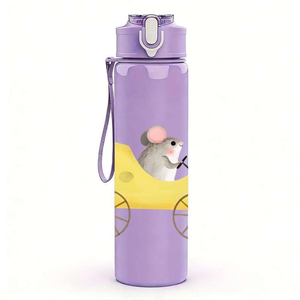 1PC Mouse In Cheese Cart Cartoon Print 750ml Color Plastic Sports Water Bottle Leakproof Flip Straw Lid Suitable for Sports Office Home Use