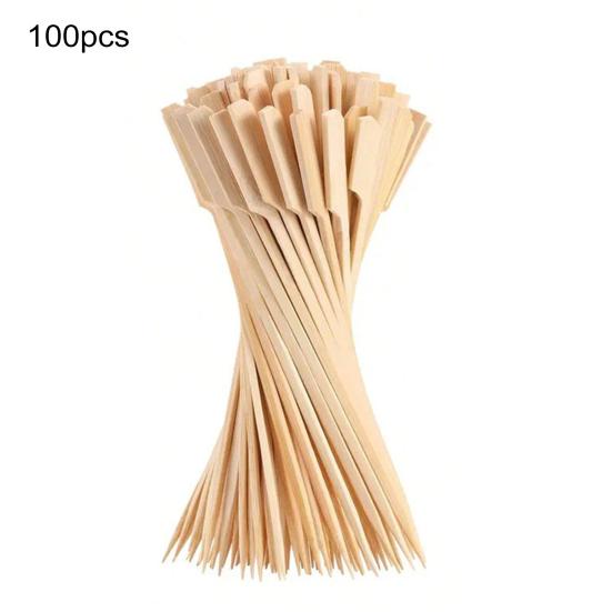 100 шт. деревянных шпажек 6 дюймов, прочные коктейльные шпажки для закусок, плоские палочки для еды на вечеринке, барбекю, фруктов, сыра, досок для колбасных изделий, аксессуары