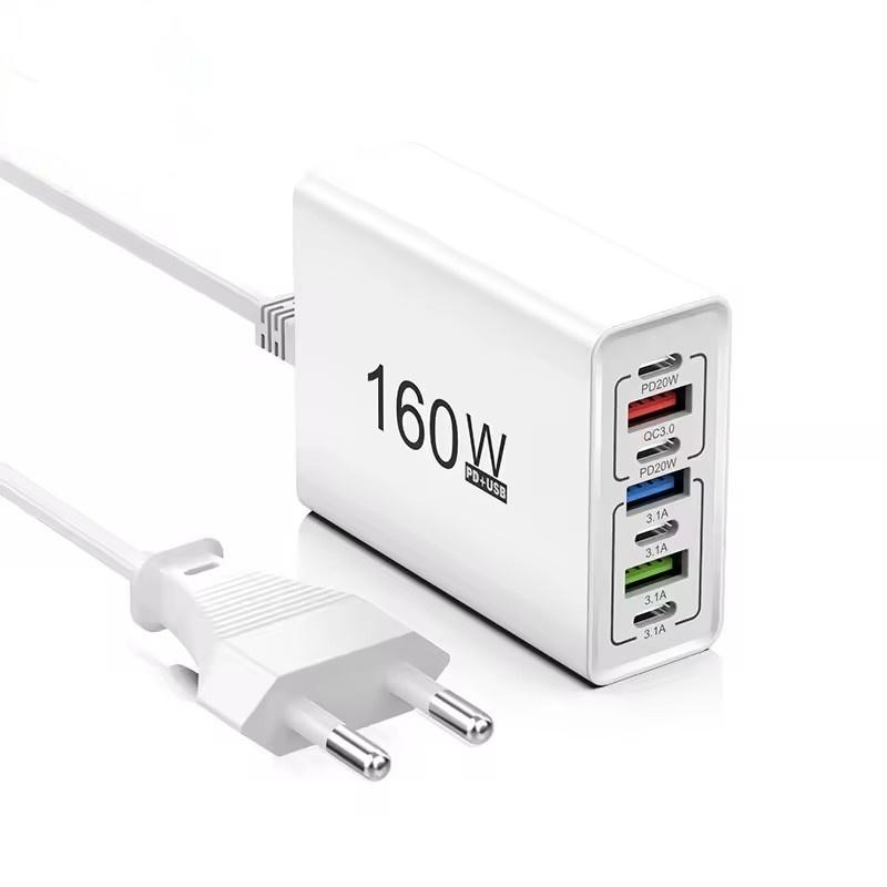 160W USB C Charger Fast Charging 4USB+3TYPE-C EU/US 7 Ports Charging Head Quick Charge QC3.0 Mobile Phone Wall Adapter