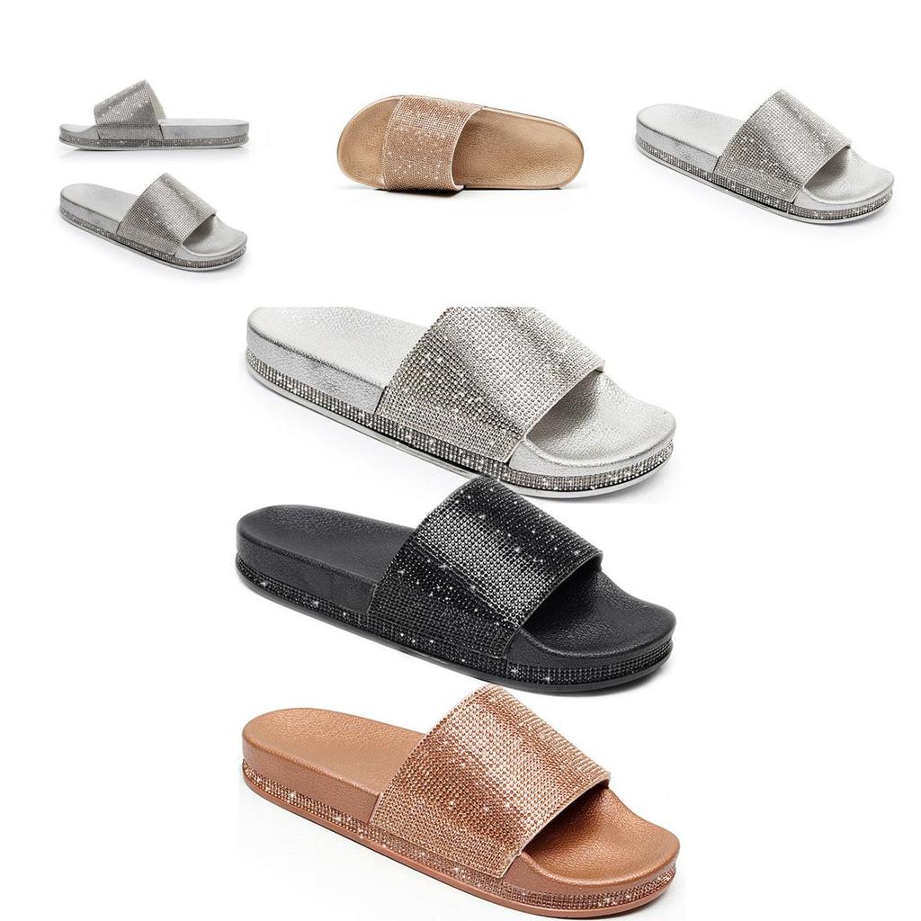 Design Slip On Diamante Sliders Slippers Sparkly Sandals Essex Shoe Size**
