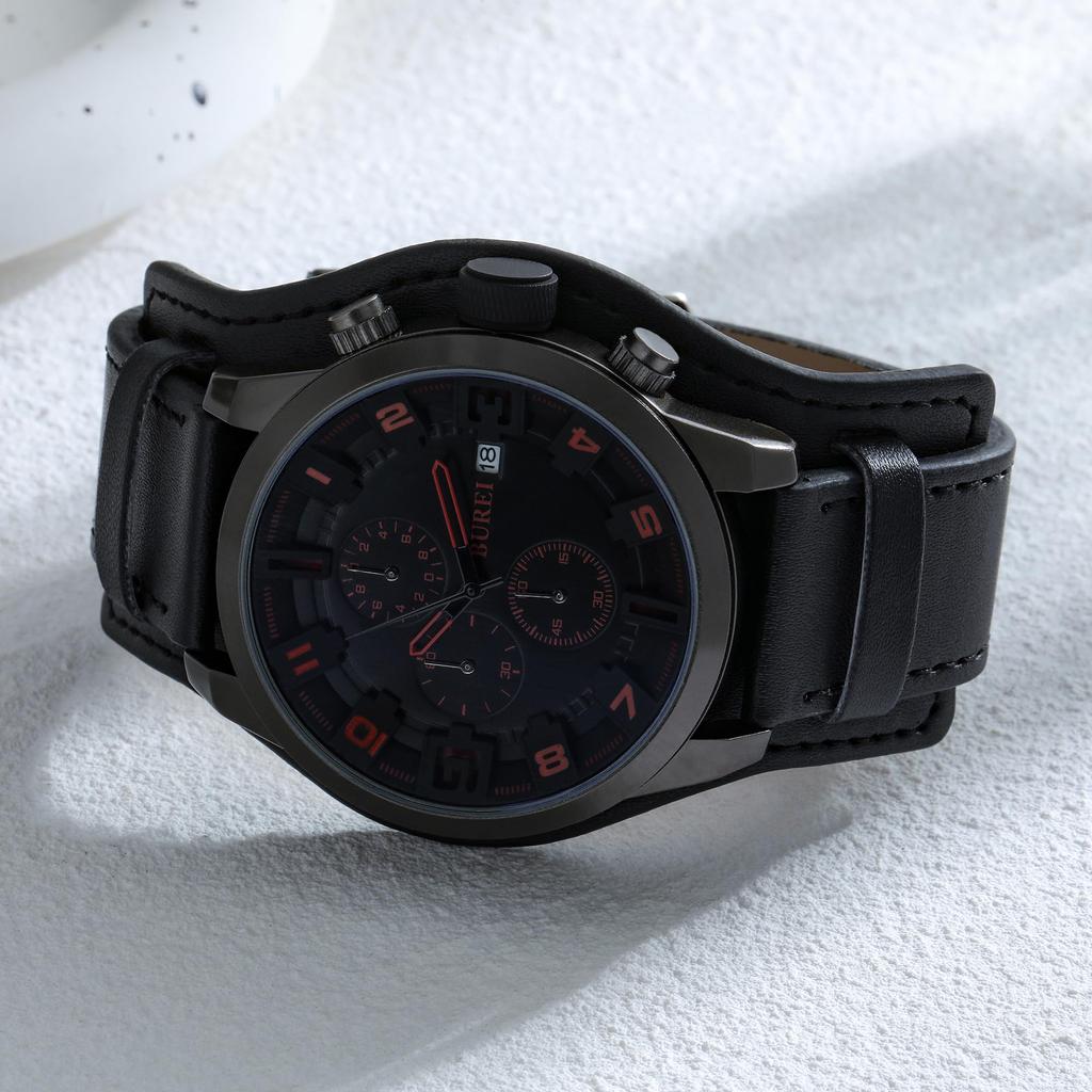 Watch Analog Waterproof Simple Male Black Leather Strap Clock Japanese Battery [Baosho] Men's