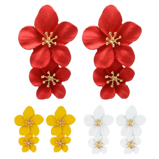Серьги в форме цветка, двойные слои, 5 лепестков, контрастный цвет, женские украшения для ушей, антикоррозийные, легкие