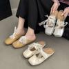 French Temperament Bag Head Half Bow Lace Slippers Women's Outer Wear 2025 Spring New Xiaoxiangfeng Square Head Sandals
