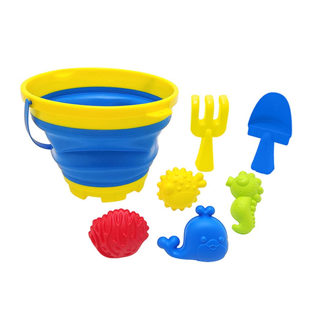 Детский набор для пляжа, складное пляжное ведро для путешествий, пляжная игрушка с формочкой для песка, лопаткой и граблями, подходит для маленьких мальчиков и девочек