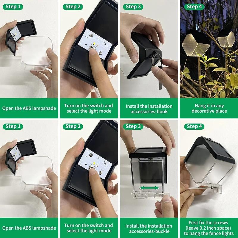 Solar Fence Lights Warm/RGB Color Changing Solar Wall Light Outdoor Waterproof LED Solar Decorative Lighting for Step Backyard