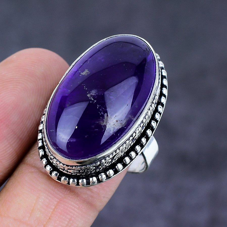 Ювелирное кольцо из стерлингового серебра 925 пробы с шалфейным аметистом, размер 9