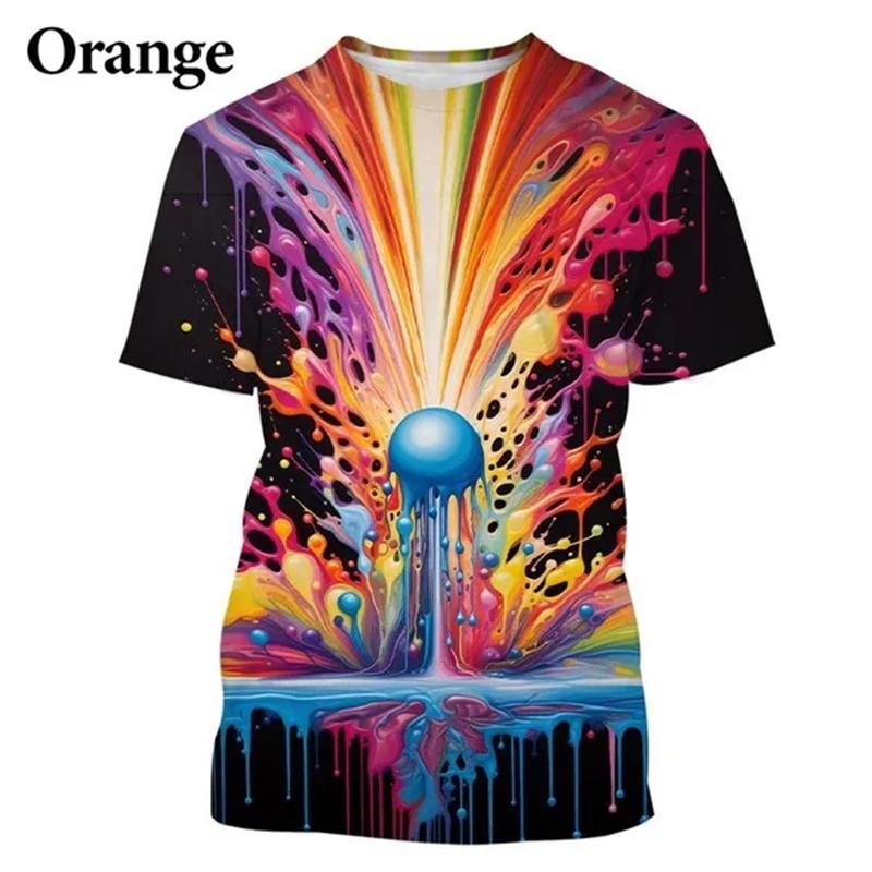 Футболка с разноцветными брызгами чернил и радугой, 3D-принт, для мужчин и женщин, модная одежда, футболка, одежда с круглым вырезом и коротким рукавом, топы и футболки