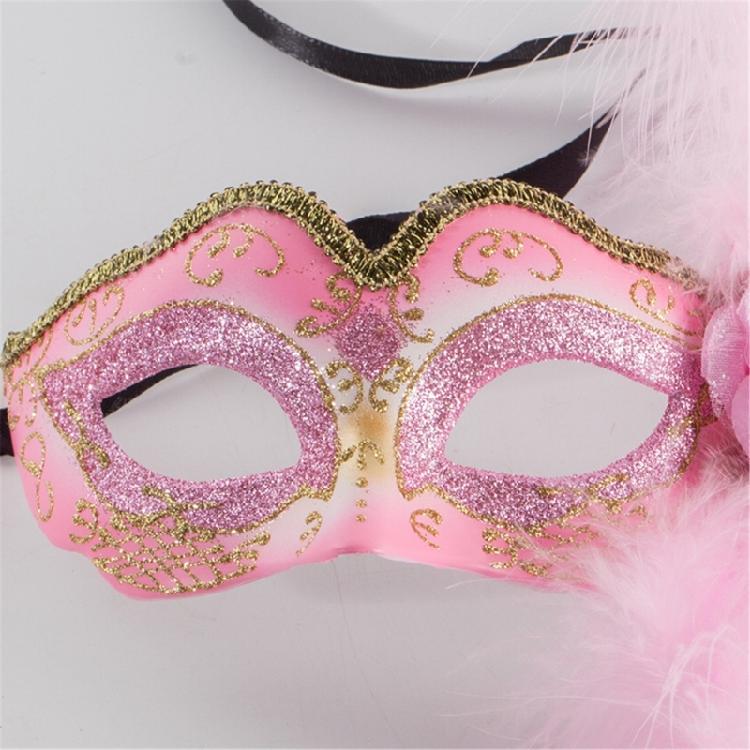 Women Masquerade Mask Feather Decoration with Flower, Eyemask Half Face Mask for Halloween Cosplay Masquerade