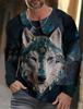 Винтажная мужская футболка с длинным рукавом, рубашки с 3d принтом, модная одежда с изображением животных и волка, топы с рукавами, мужские уличные топы большого размера