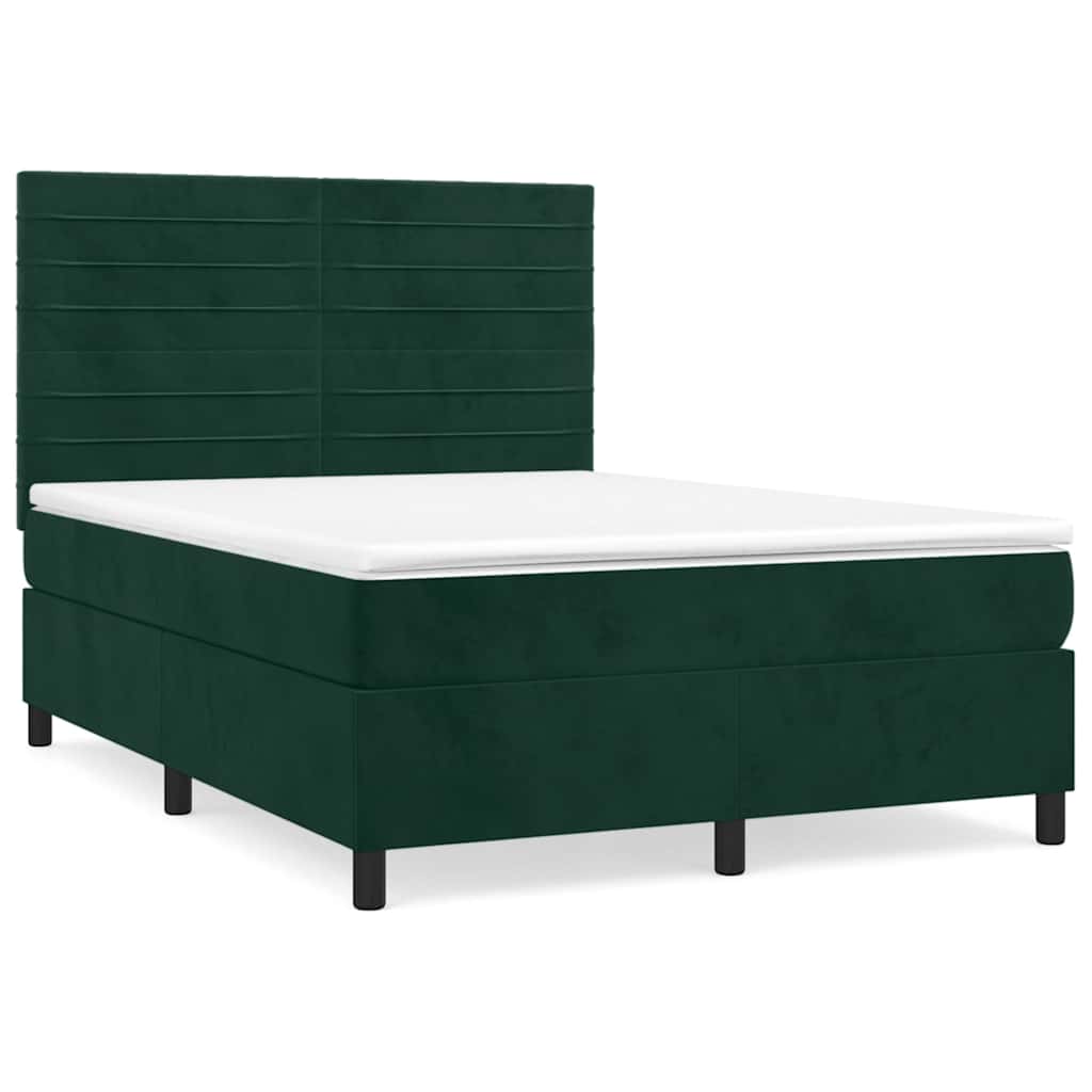 Vidaxl Łóżko Kontynentalne Z Materacem, Zielone, Aksamit, 140X190 Cm