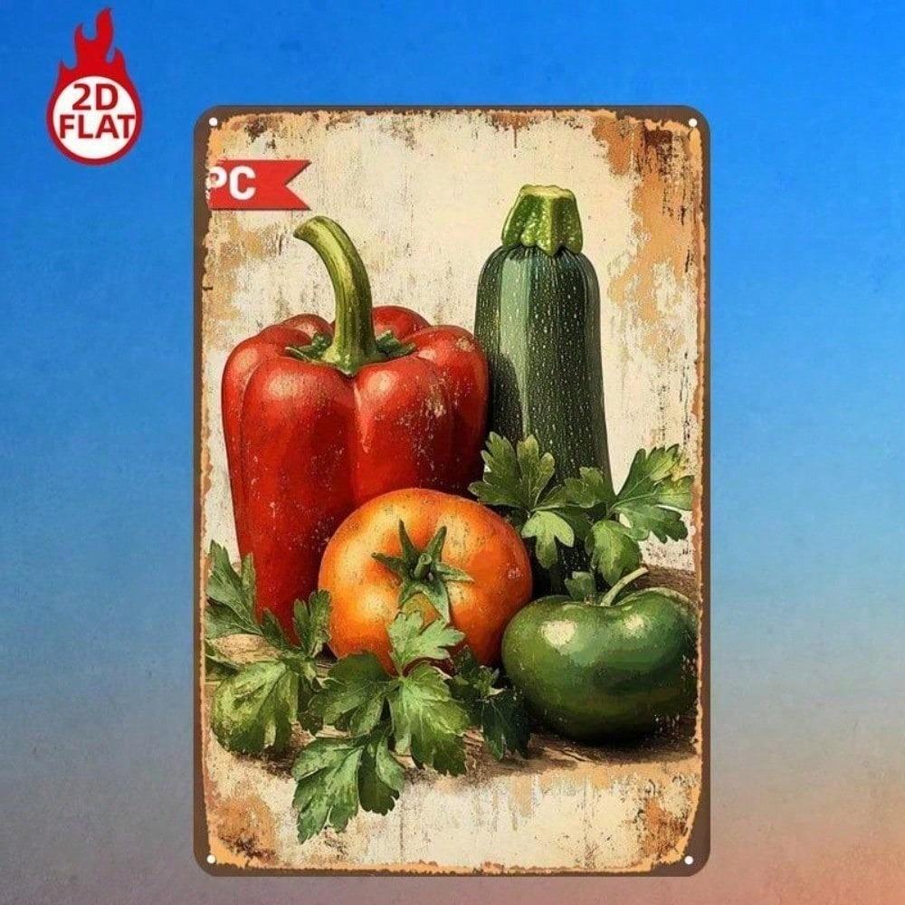 1 шт. Металлическая табличка «Свежие овощи» 8x12 Рустикальный декор для фермерского дома Винтажный Болгарский перец Помидор Огурец Зеленое яблоко Оловянная табличка