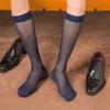 Elegant Mens Sheer Diamond Pattern Dress Socks See Through Nylon Business Formal Wear Thin Long Tube Over the Calf Socks