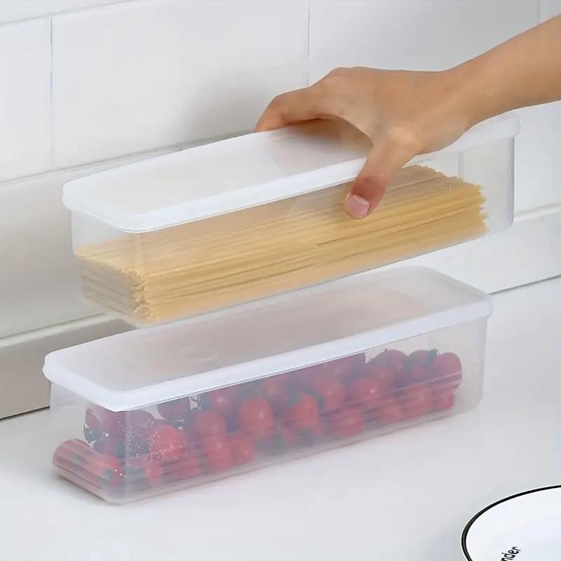 4-Pack Kitchen Long Rectangular Food Storage Containers, Plastic Reusable Refrigerator Organizer Boxes