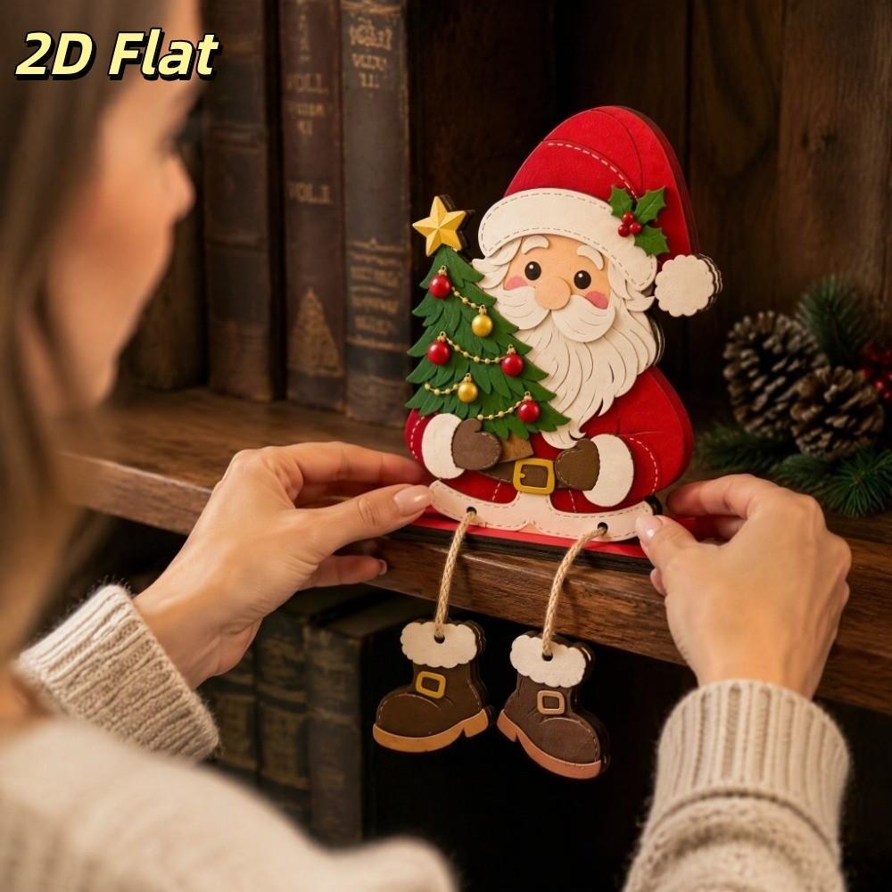 2D Flat Santa Claus Tree Ornament Self Standing Dangling Leg Snowman Figurine Indoor Mantel Shelf