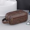 Men PU Wash Bag Travel Business Trips Portable Cosmetic Bag Large Capacity Multi Pocket Design Handheld Wash Bag
