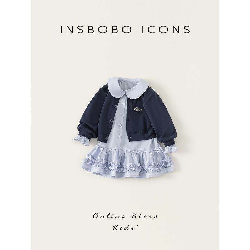 Insbobo Girls' Spring Dress 2026 New Spring Style Baby Girl Outfit Children's Academy Style Two-Piece Set
