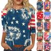 Women's Fashion Casual Seven Sleeve Independence Day Printed Round Neck T-Shirt Top