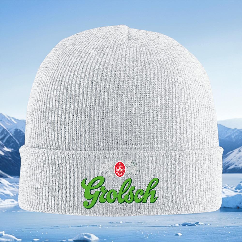 Green Grolsch text logo,oval emblem Men Women Unisex Knitted Hat Beanie Pullover Cap Winter Thermal Warm Christmas Outdoor Cycli