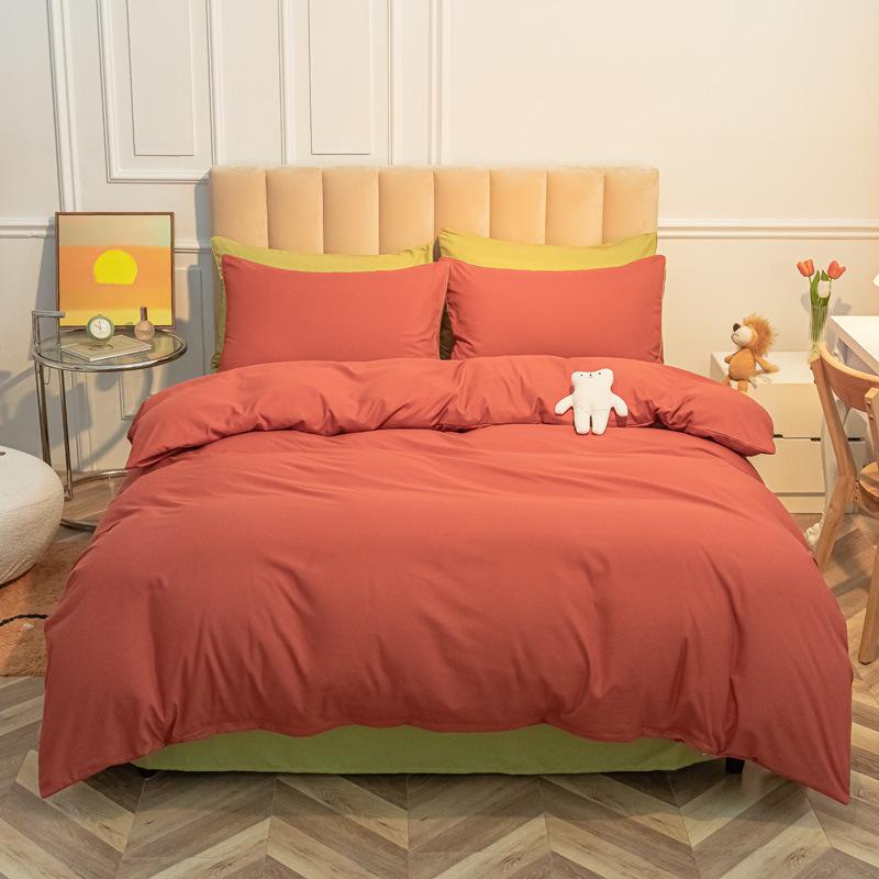 Однотонные наборы из четырех предметов из мытого хлопка, утолщенные простыни с начесом, три комплекта
