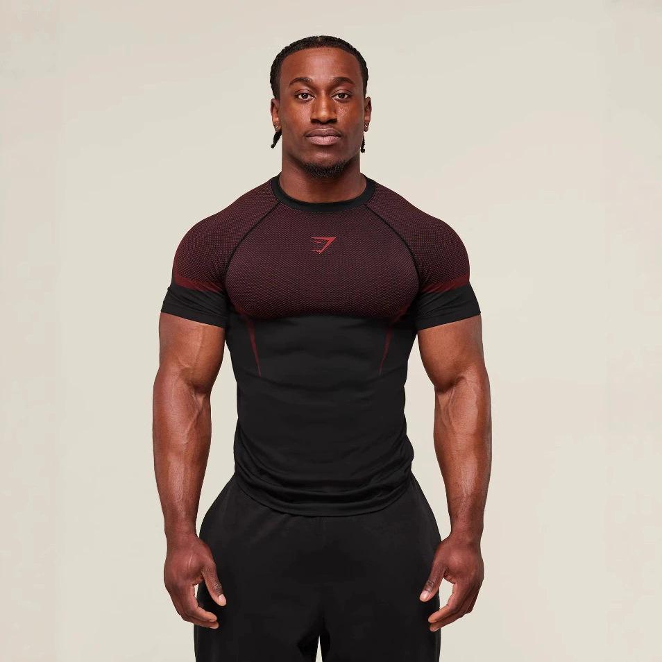 Мужская дышащая компрессионная футболка GYMSHARK с коротким рукавом, для тренировок, быстросохнущая
