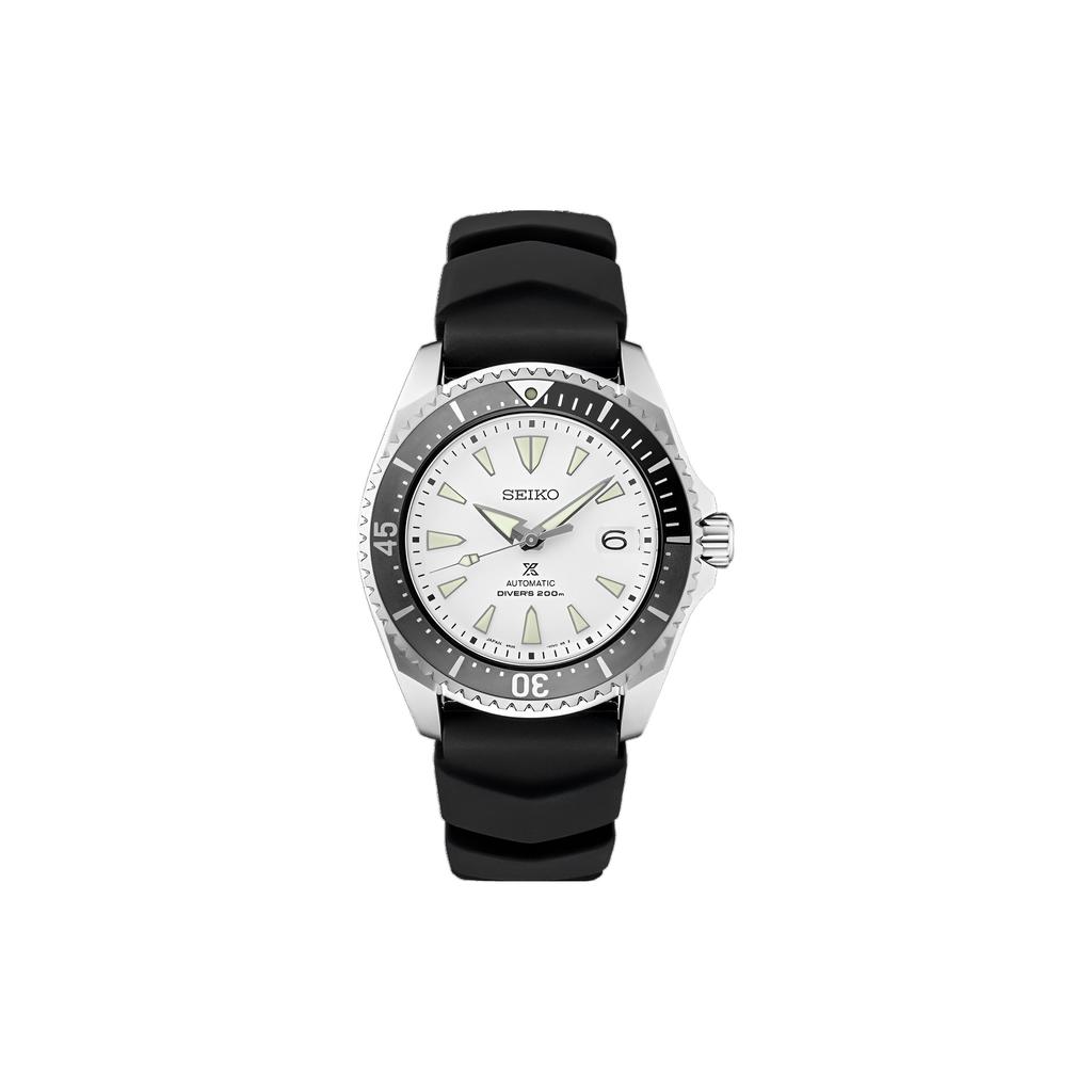 Seiko Мужские часы 200м Водонепроницаемые Автоматический Механический Механизм Силиконовый Ремешок Белый Циферблат SPB191J1