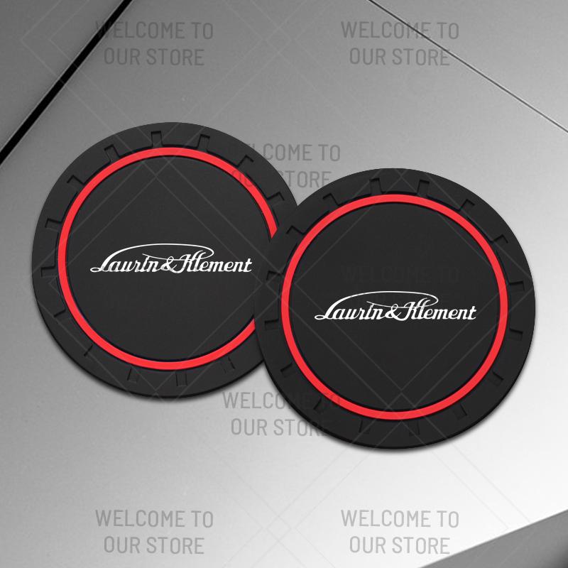 BYCP2 2pcs PVC For Skoda L&K LOGO Octavia Superb RS Karoq Kamiq Yeti Car Coaster Water Cup Anti-Slip Silicone Pads Interior Decoration