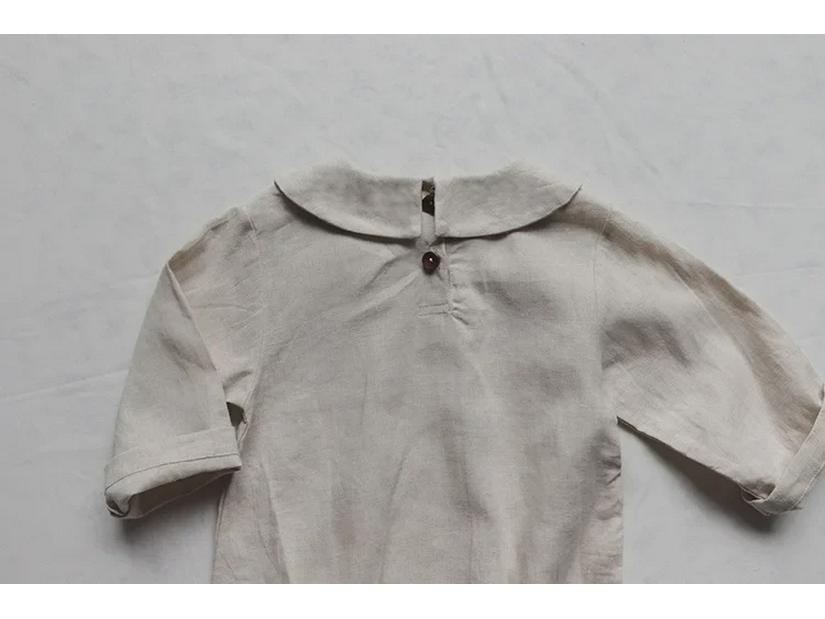 Autumn Linen Double-Breasted College Style Long-Sleeve Bodysuit for Babies