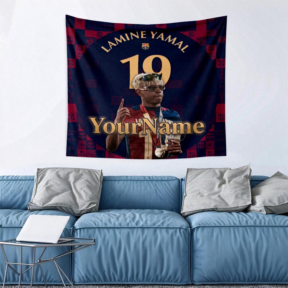 Lamine Yamal Custom Your Name Wall Decor Tapestry Art For Pet Memorial Birthday Wedding Party Backdrop Family Gift