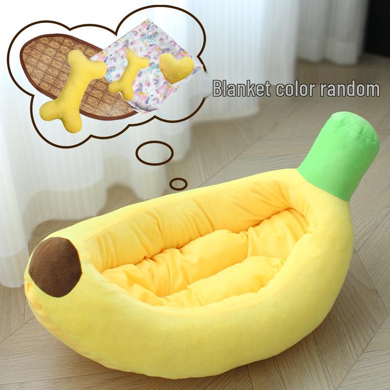 Cartoon Banana Pet Bed for Cats and Small Dogs - Teddy, Bichon, Pomeranian - Four Seasons Mat