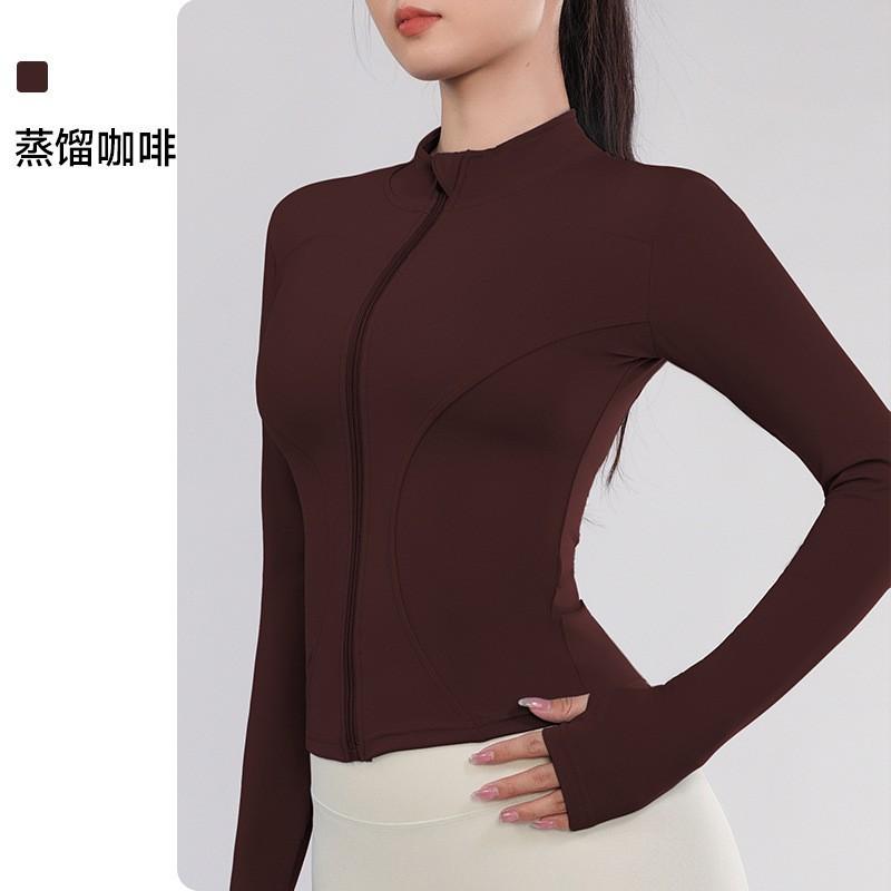 Womens Long Sleeve Zipper Stand Collar Yoga Top Tight Fitness Jacket Quick Dry Workout Shirt Pilates