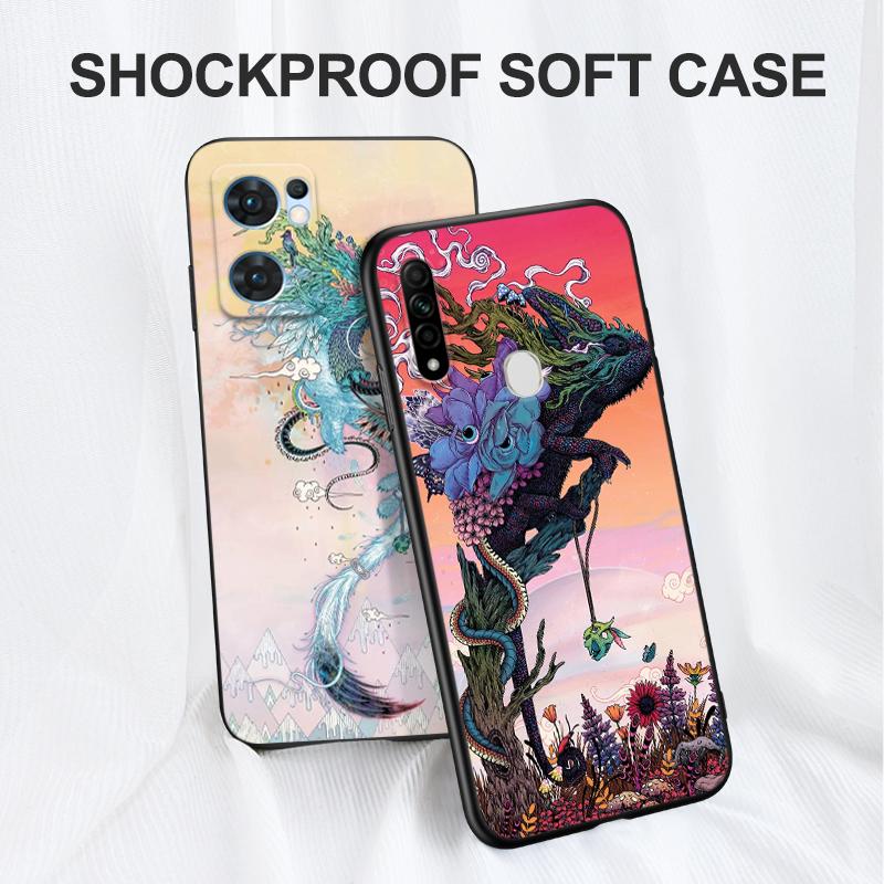 Черный ТПУ чехол для OPPO Reno 6 5 3 4 4Z 4F SE 5F 5Z PRO PLUS lite 6 6z 4G 5G иллюстрация Шаньхайцзин
