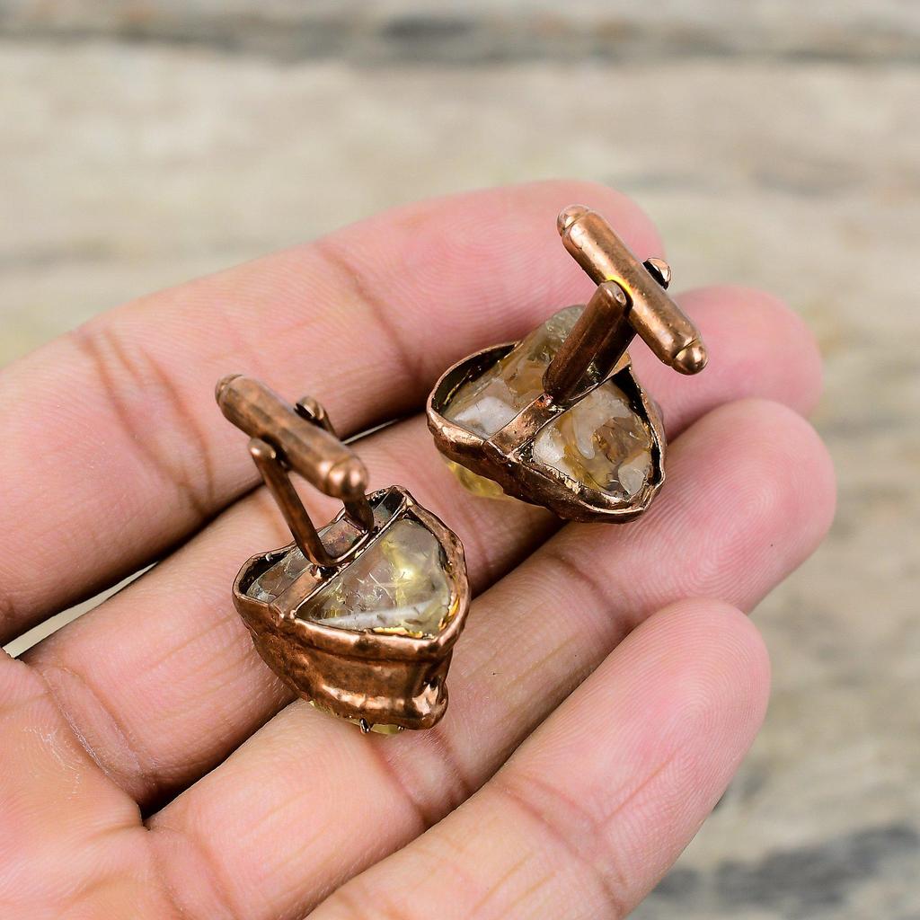 Грубые запонки с цитрином, медные запонки, полученные электроформованием, ювелирные изделия ручной работы, запонки с драгоценными камнями, очень красивые ювелирные изделия, изготовленные методом гальванопластики, подарок на помолвку
