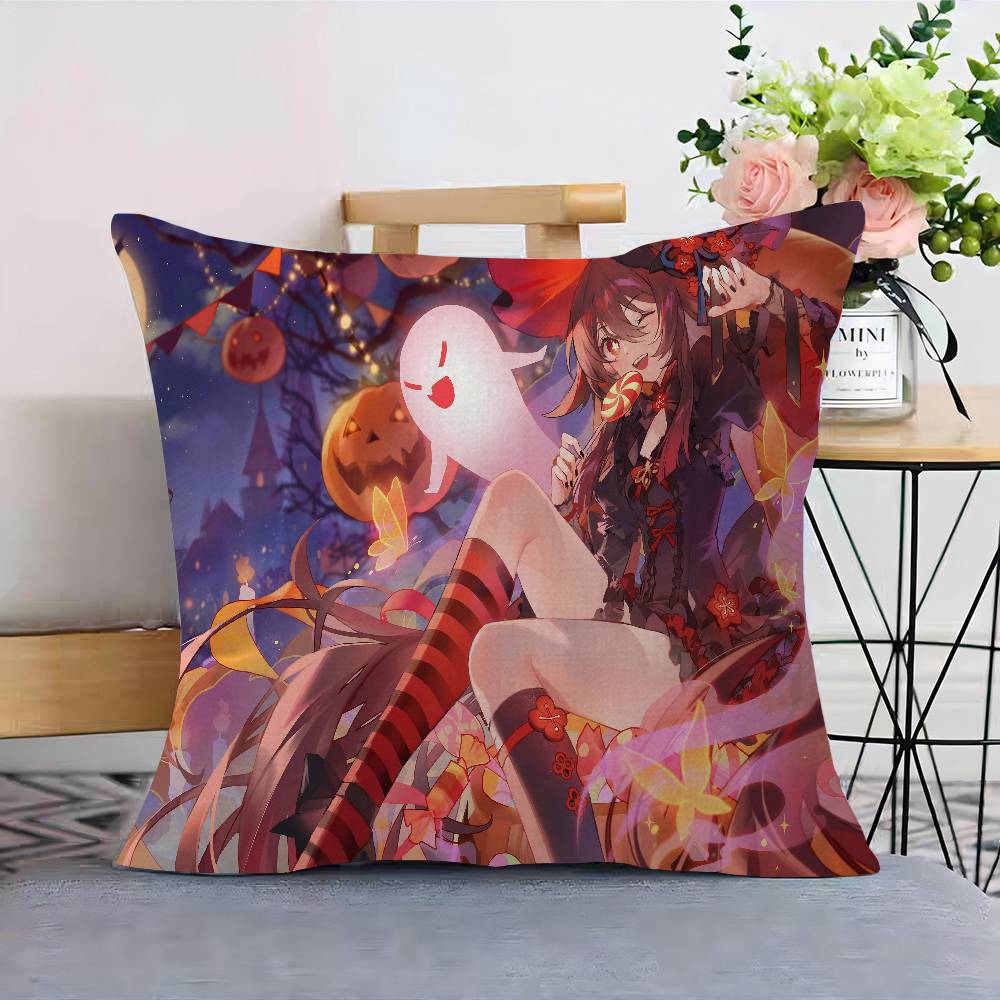 Anime Cute Hu Tao Pillow Anime Pillow Sofa Bed Head Pillow Cover Cushion Cover 45X45 Cm Fashion