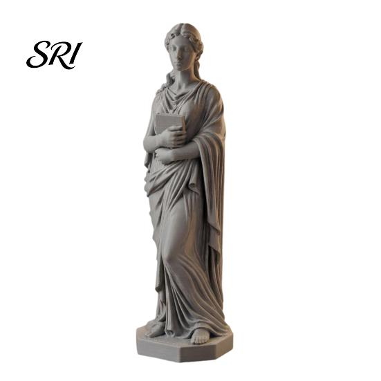 High-end Textured Sculpture 3D Printed Goddess Figurine Greek Mythology Holding Book Imitation Stone for Living Room Home Desk Shelf Decor Literary