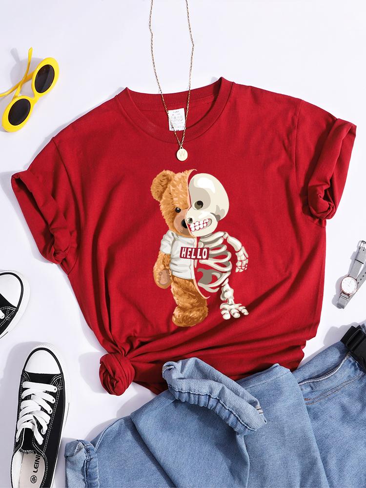 Hello Teddy Bear Show You What I Am Really Look Like Women T Shirts Summer Casual T-Shirt Street Hip Hop Tops