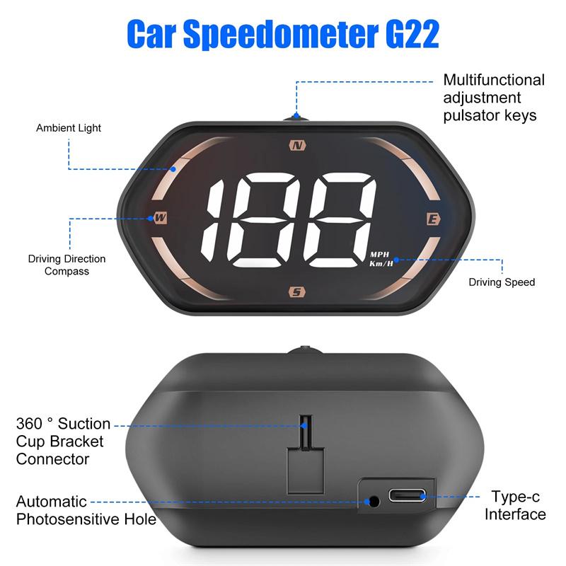 G22 GPS Дисплей скорости HUD Автомобильный Автомобильный Цифровой Проекционный Дисплей Спидометр Аксессуары Проектор Автомобильная Электроника Компас Датчик HUD