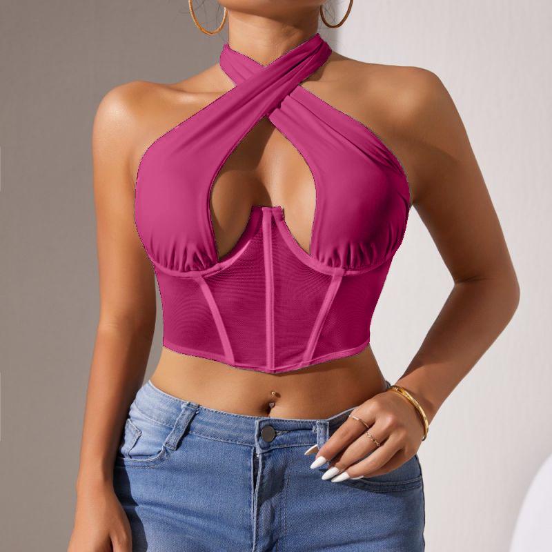 Жилет Cross-Border Mesh Lace-Up Halter Neck Backless с поддержкой Fishbone