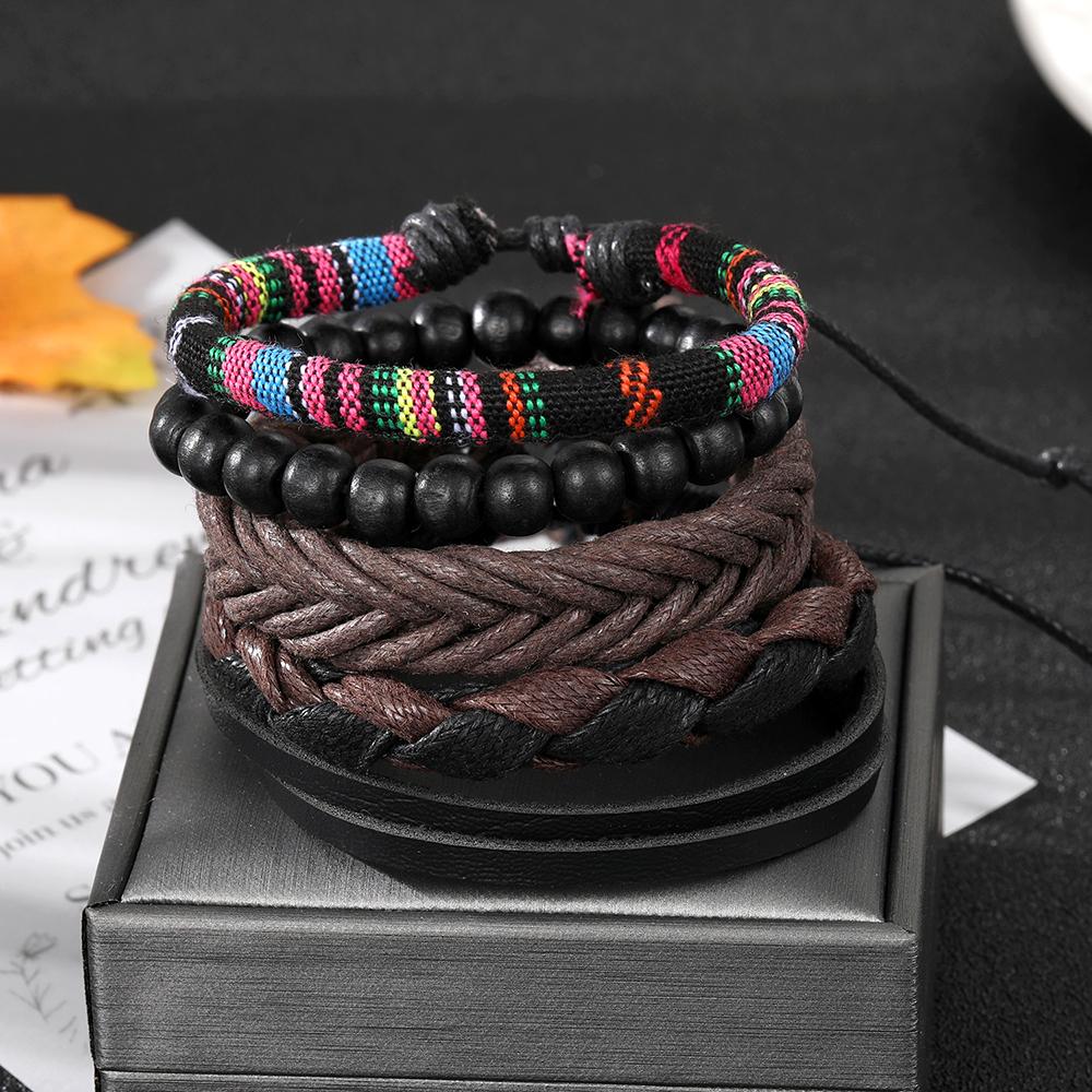 Винтажные кожаные тканые многослойные браслеты в этническом стиле в стиле бохо Эффектные украшения для женщин и мужчин