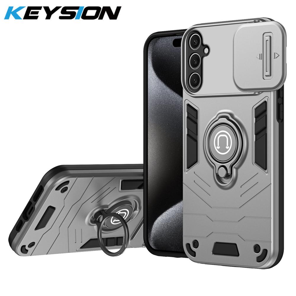 KEYSION Противоударный защитный чехол для Samsung S25 Ultra 5G Slide Camera Защитное кольцо-подставка для телефона Чехол для Galaxy S25+ S25 Ultra