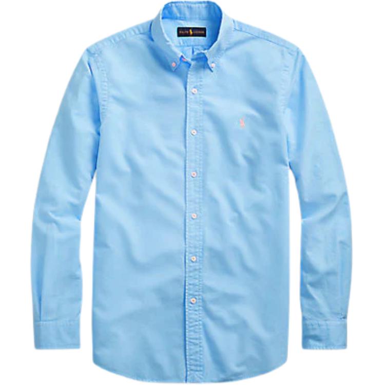 Polo Ralph Lauren Ss24 Рубашка Оксфорд с длинным рукавом и вышивкой логотипа Pony Мужские рубашки Светло-голубой 710776635-002