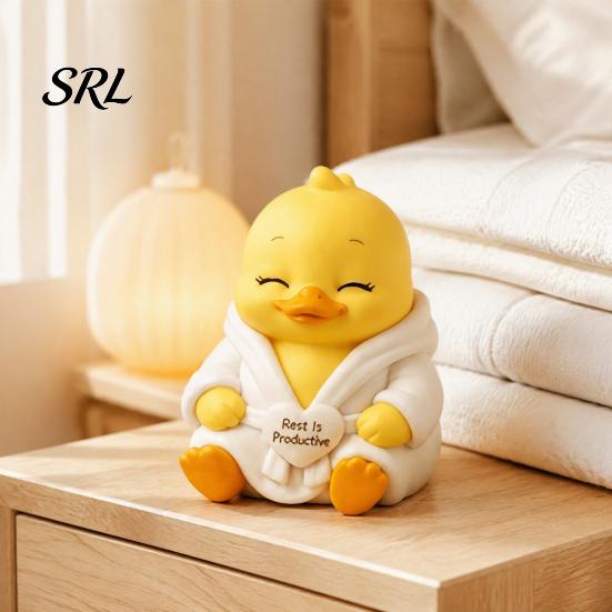 Fun Car Patrol Duck Ornament 3D Printed Sad Yellow Figurines, Cute Tired Worker Resin Small Desktop for Migrant Workers Desk Ornaments Home