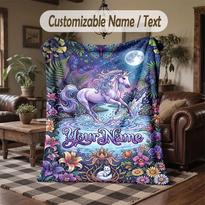 Magical Stars Friends Theme Throw Blanket Custom Name Text Personalized Blanket Soft Cozy Blanket for Home Sofa Bed