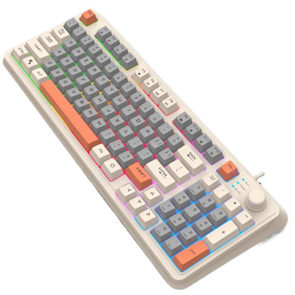 Механическая проводная RGB-клавиатура с регулируемой громкостью, отдельной ручкой, 94 клавиши, RGB, дизайн в смешанных цветах, светящаяся