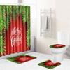 Christmas Shower Curtain Floor Mat Combination Four-Piece Set Bathroom Toilet Carpet Shower Room Mat Foot Mat
