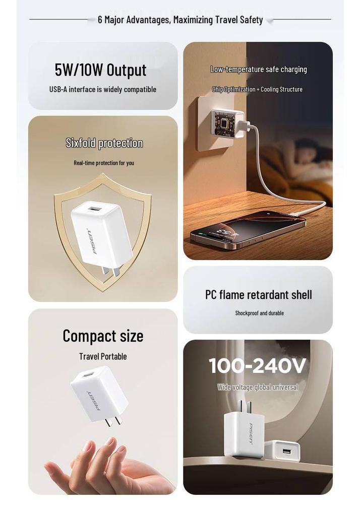 PISEN 10 Вт USB-зарядное устройство для Apple Earbuds и Power Banks, выход 5 В/1 А/2 А