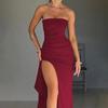 Summer Women Dress Strapless Sleeveless Backless Pleated Sexy Slim Irregular High Waisted Elegant Party Evening Dresses