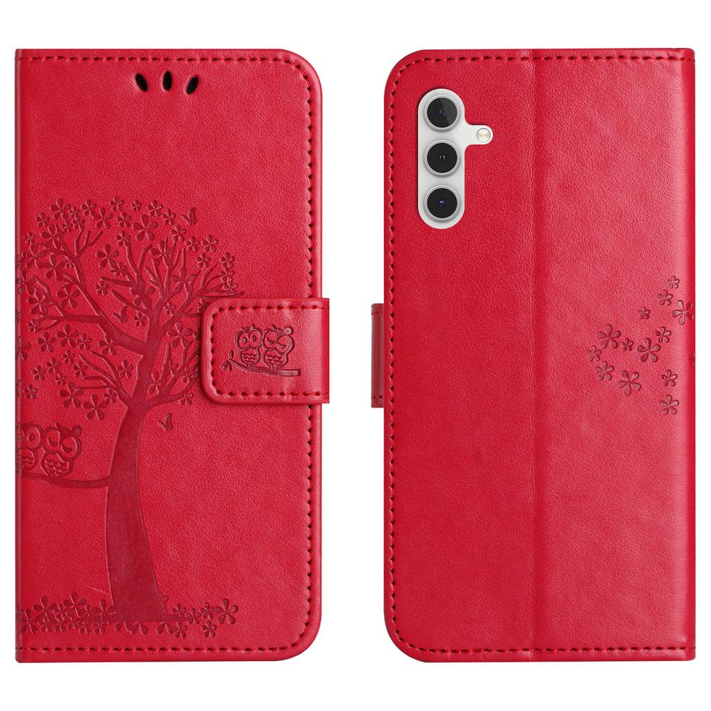 For Samsung Galaxy S25 FE Case PU Leather Owl Tree Imprinted Wallet Phone Cover with Strap