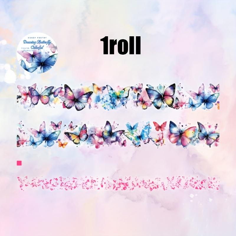 1 рулон голографической радужной цветочной ПЭТ-ленты с бабочками для ручного учета, скрапбукинга, ведения журнала, DIY-принадлежности для коллажной арт-декорации