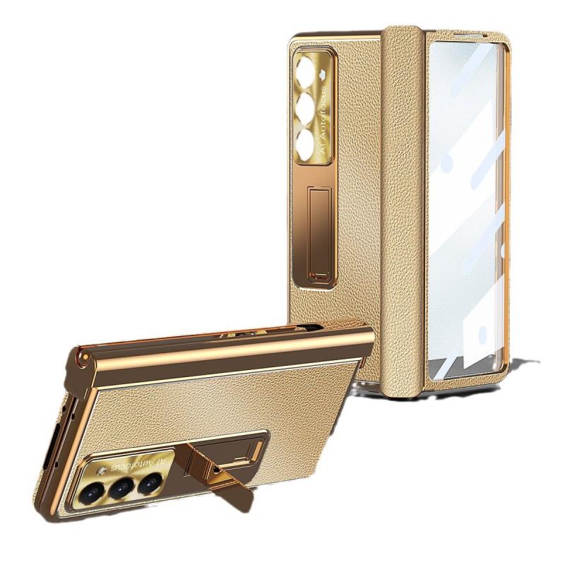 Магнитный чехол-защелка для Galaxy Z Fold5 С кожаной текстурой Полное покрытие Ударопрочный Подставка Слот для стилуса